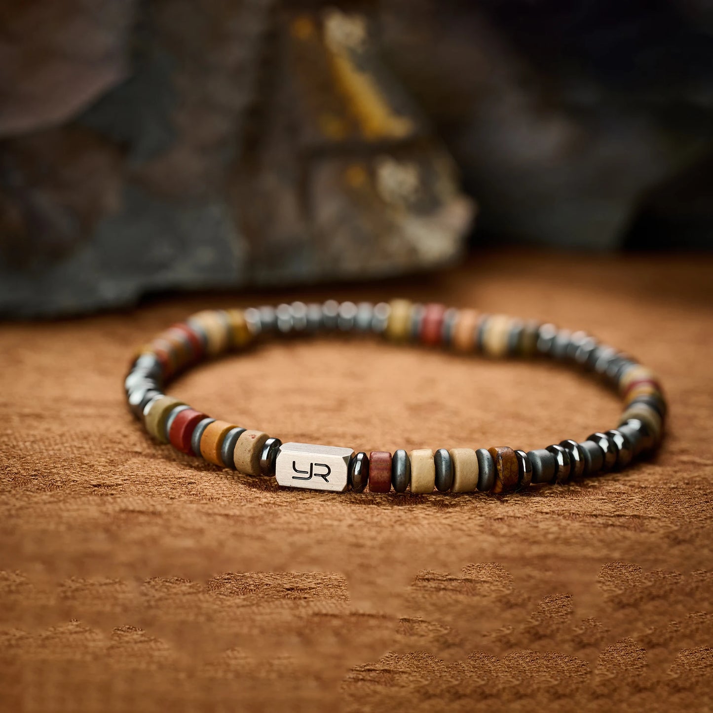 Handcrafted Bohemian Jasper Hematite Bracelet | Unisex Accessory