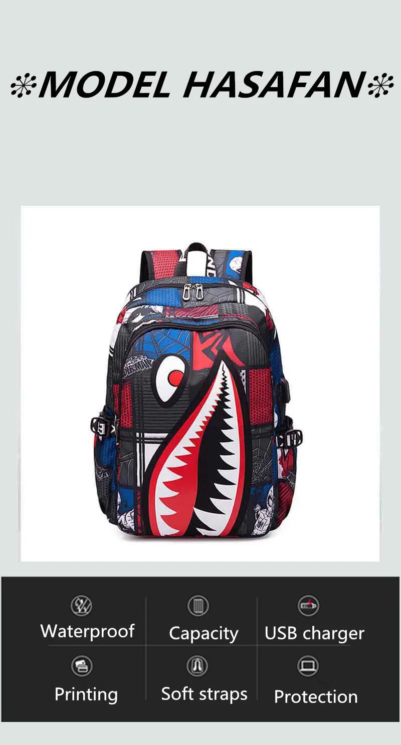 Cartoon Shark Print Backpack | Perfect School Rucksack for Kids