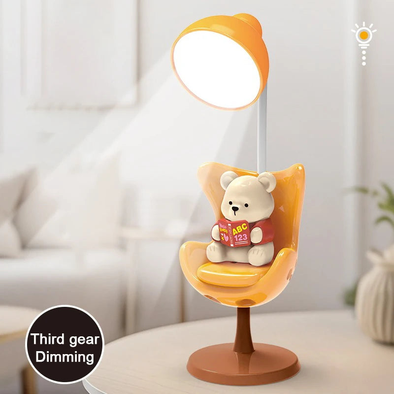 Bonita lámpara de escritorio LED flexible de oso con soporte para teléfono | Iluminación acogedora