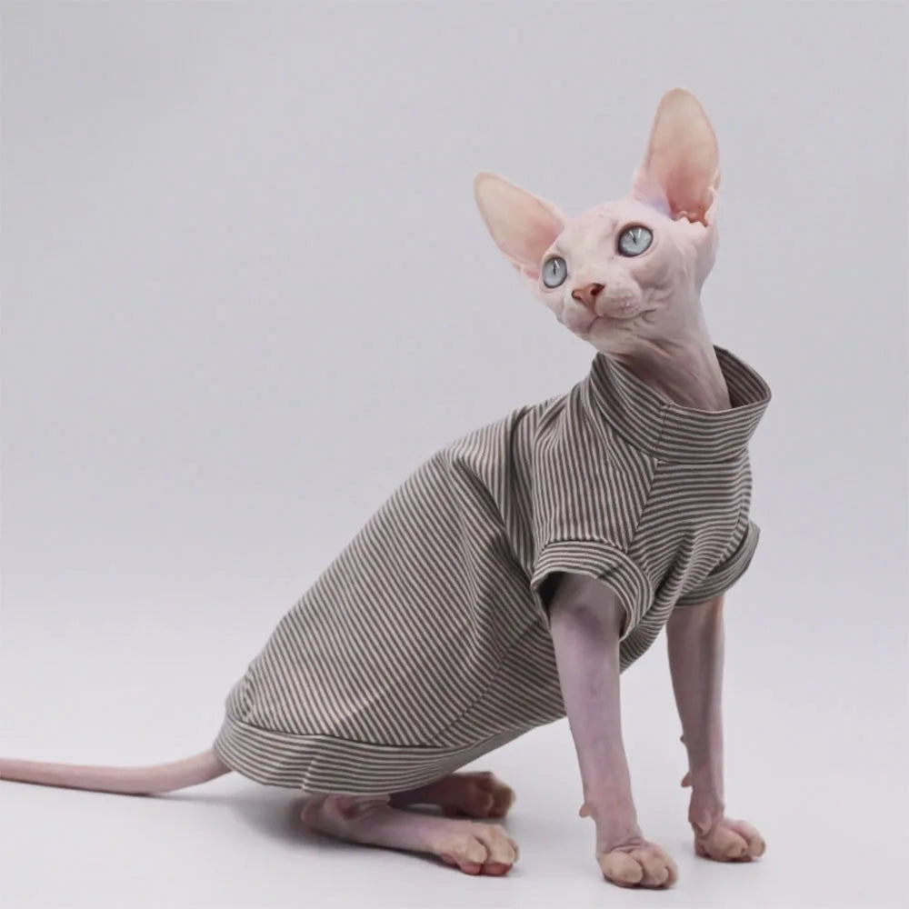 Stylish Cotton Vest for Sphynx Cats | Soft Brown Stripes