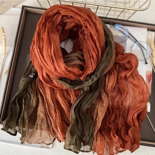 Women's Bohemian Gradient Blue Scarf | Lightweight Ruffled Shawl