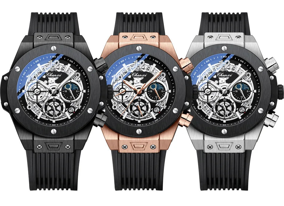 Stylish Big Dial Men's Watch | Multi-Function Rubber Strap