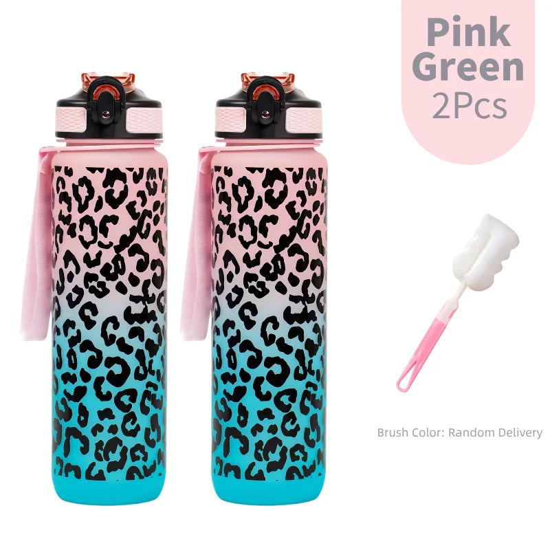1 Liter Leopard Print Sports Water Bottle | Leak-Proof & Portable
