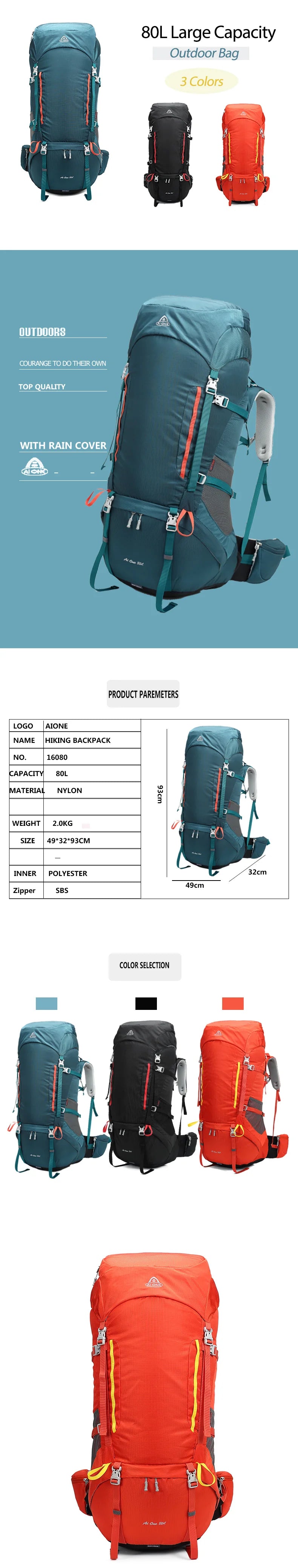 80L Large Capacity Travel Backpack | Waterproof Hiking Bag