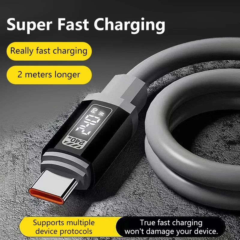 240W Super Fast Charging Type C to Type C Silicone Cable