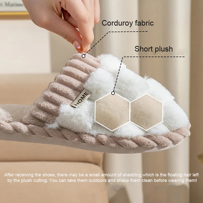 Cozy Couples Plaid Plush Slippers | Warm Indoor Winter Shoes