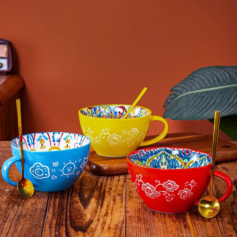 Large-Capacity Bohemian Ceramic Breakfast Cup | Stylish Oatmeal Mug