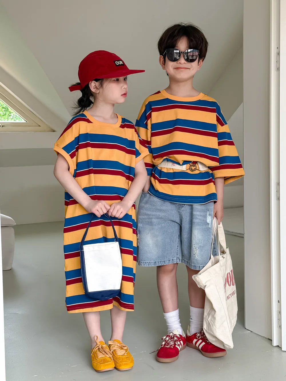 Children's Wide Striped Short-Sleeve T-Shirt for Summer Fun