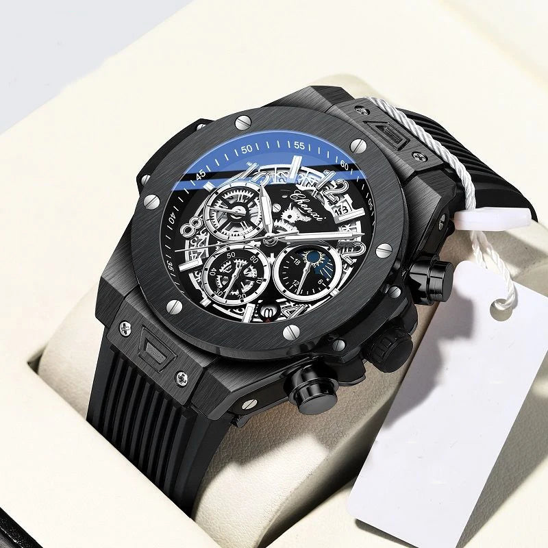Stylish Big Dial Men's Watch | Multi-Function Rubber Strap