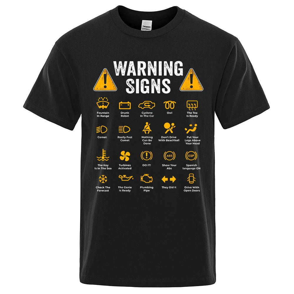 Funny Driving Warning Signs T-Shirt | Casual Cotton Tee for Men