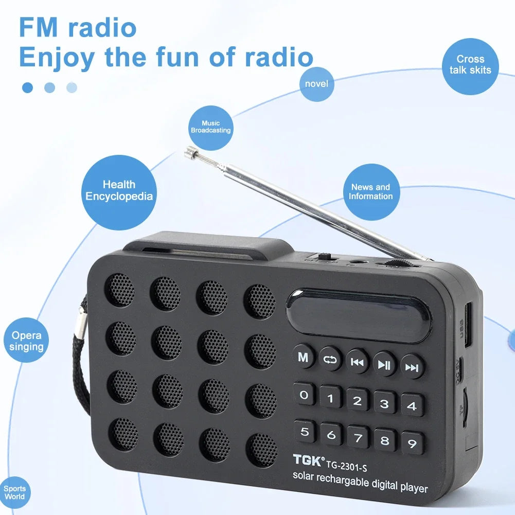 Portable FM Radio Receiver with Bluetooth & Solar Charging