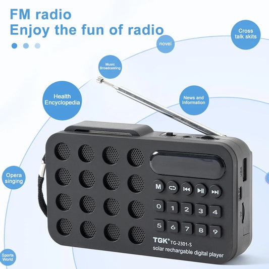 Portable FM Radio Receiver with Bluetooth & Solar Charging