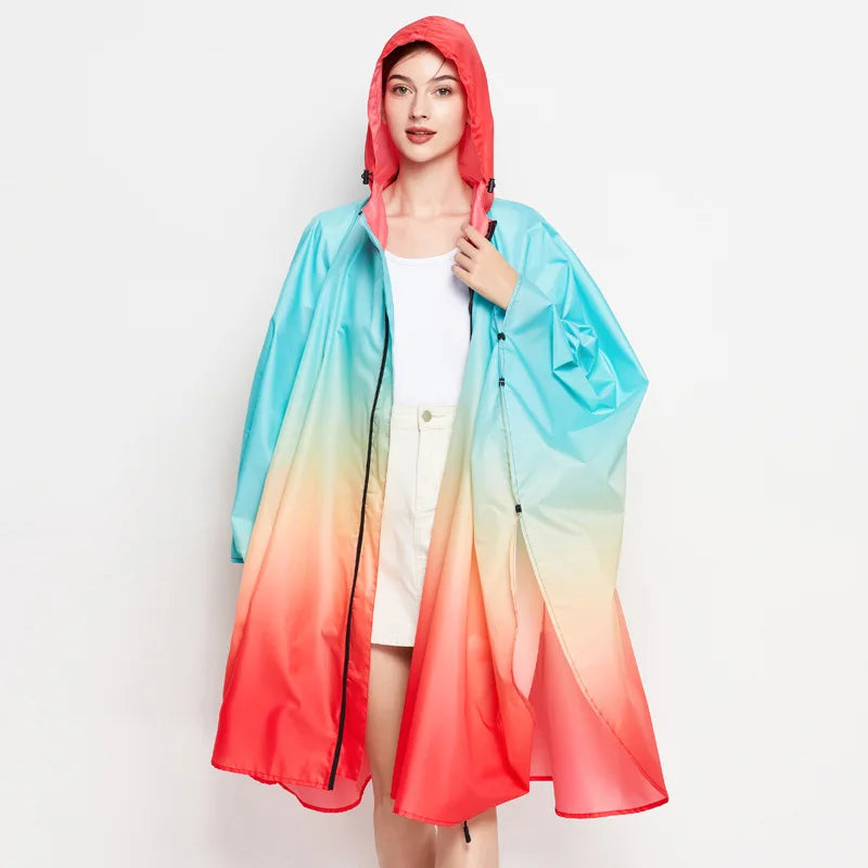 Big Size Women Gradient Color Raincoat | Lightweight Waterproof Cloak