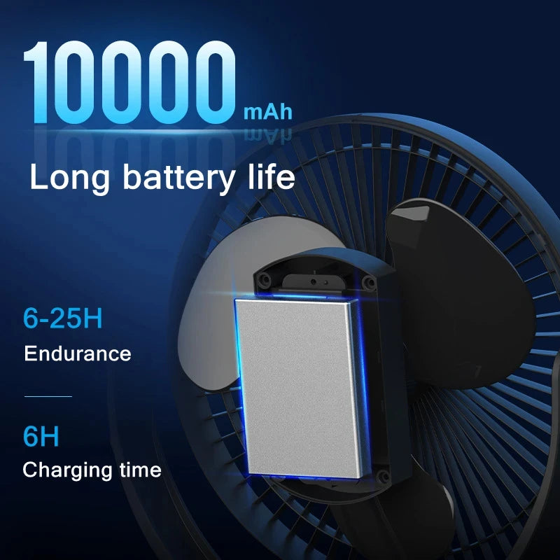 Portable USB Charging Wireless Electric Fan | 10000mAh Battery