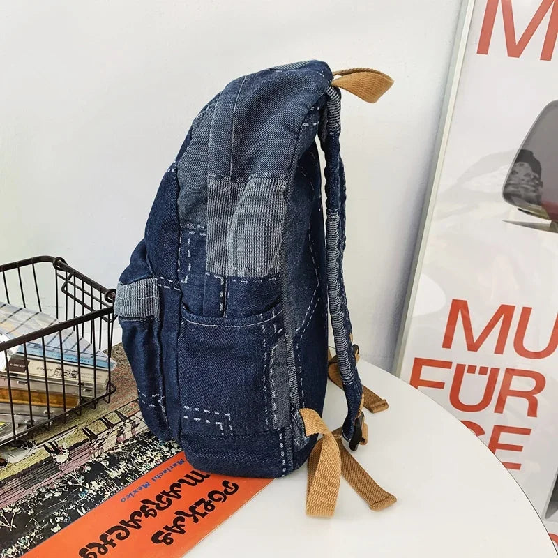 Trendy Washed Denim Backpack | Stylish College Laptop Bag