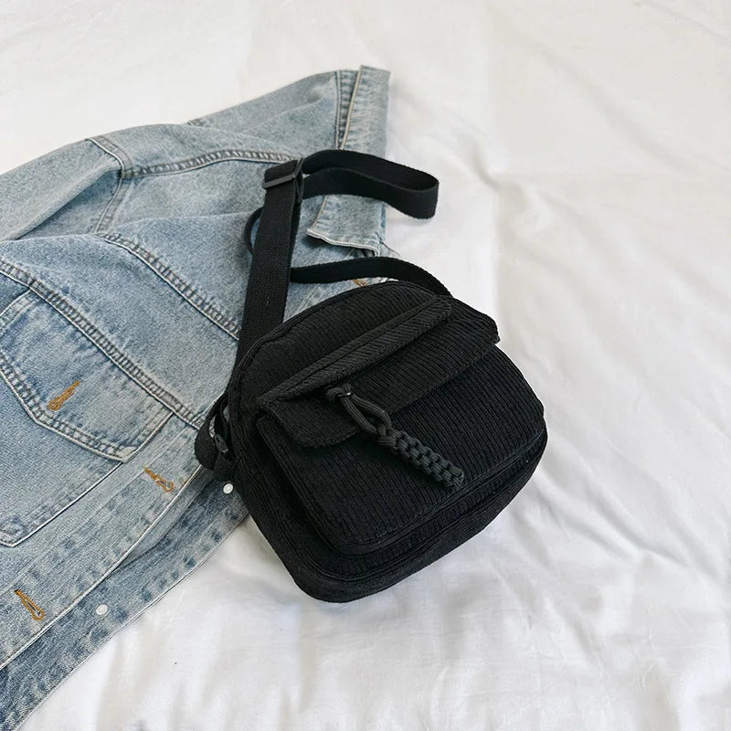 Stylish Corduroy Crossbody Bag | Casual Solid Color Shoulder Bag