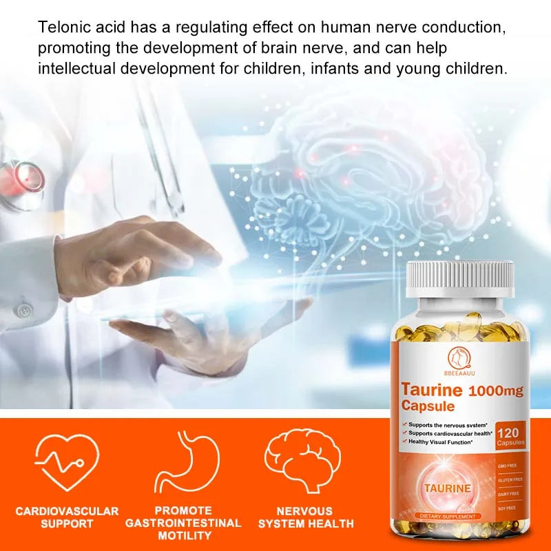 Double Strength Taurine Capsules for Nervous & Cardiovascular Health