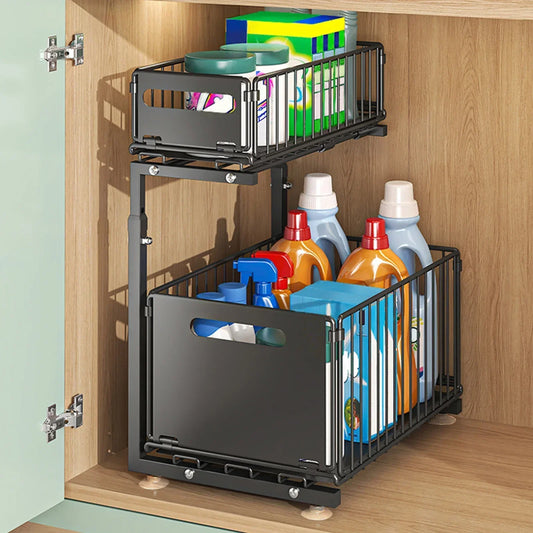 2-Tier Adjustable Under Sink Storage Organizer | Kitchen Rack