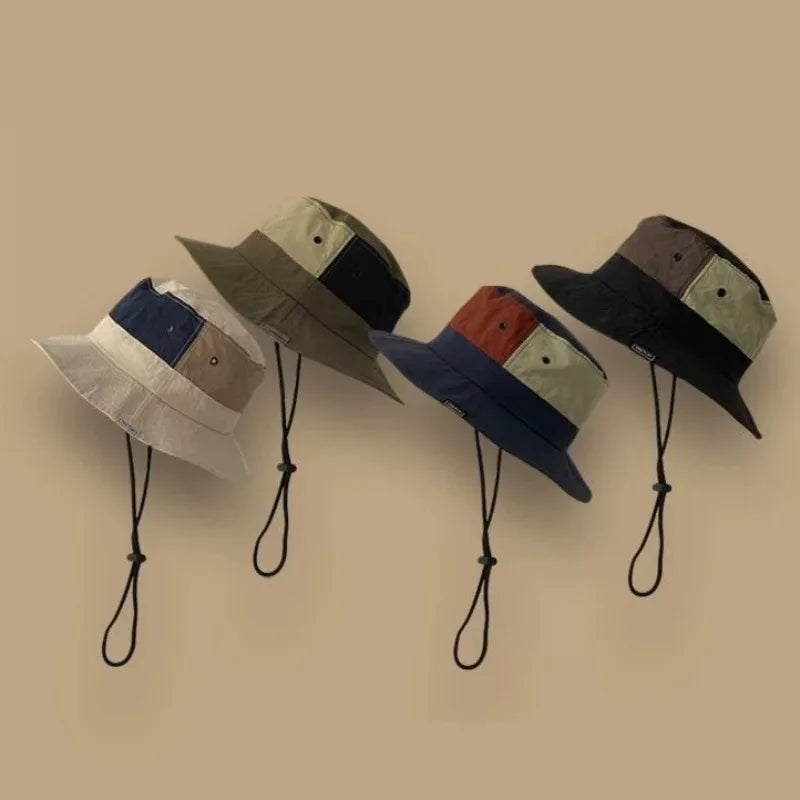 Japanese Style Summer Sun Protection Bucket Hat Color Matching Casual Hat Unisex for Outdoor Hiking Camping Travel Daily Wear