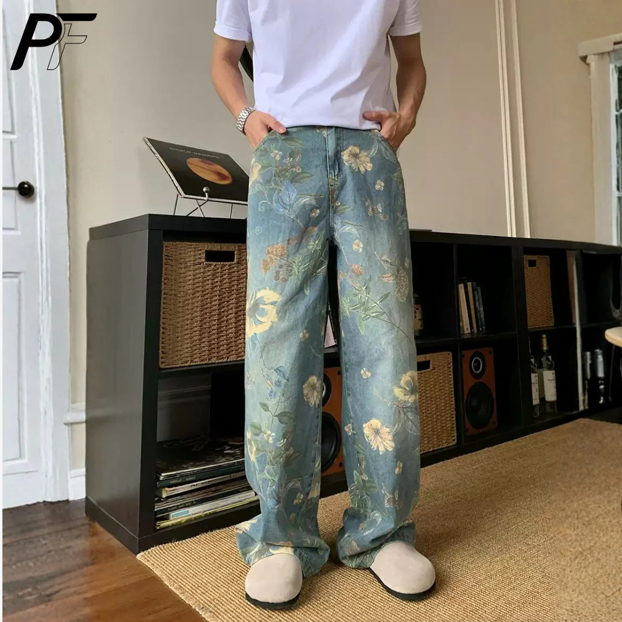 Vintage Floral Wide Leg Denim Pants | Trendy Y2K Casual Trousers