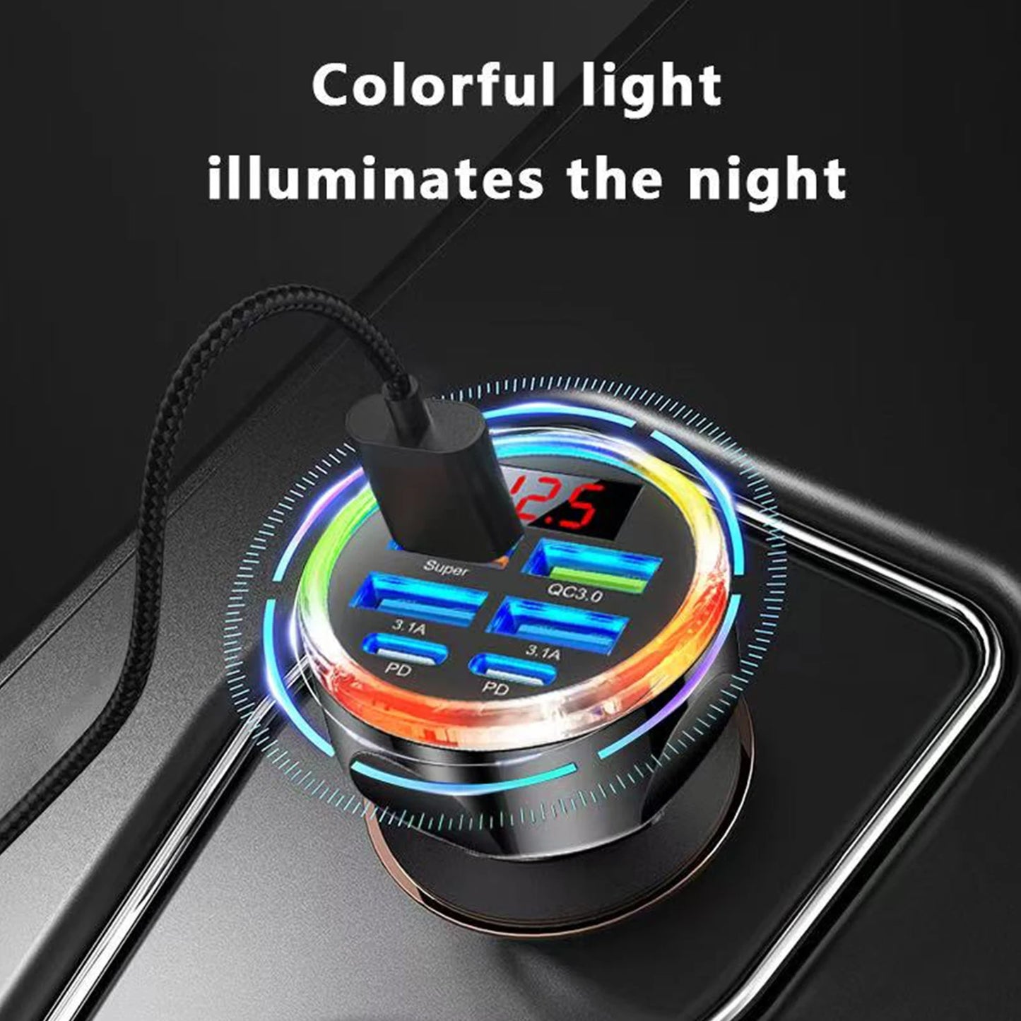 130W 6-in-1 Dual PD USB-C Car Charger Adapter | Fast Charging