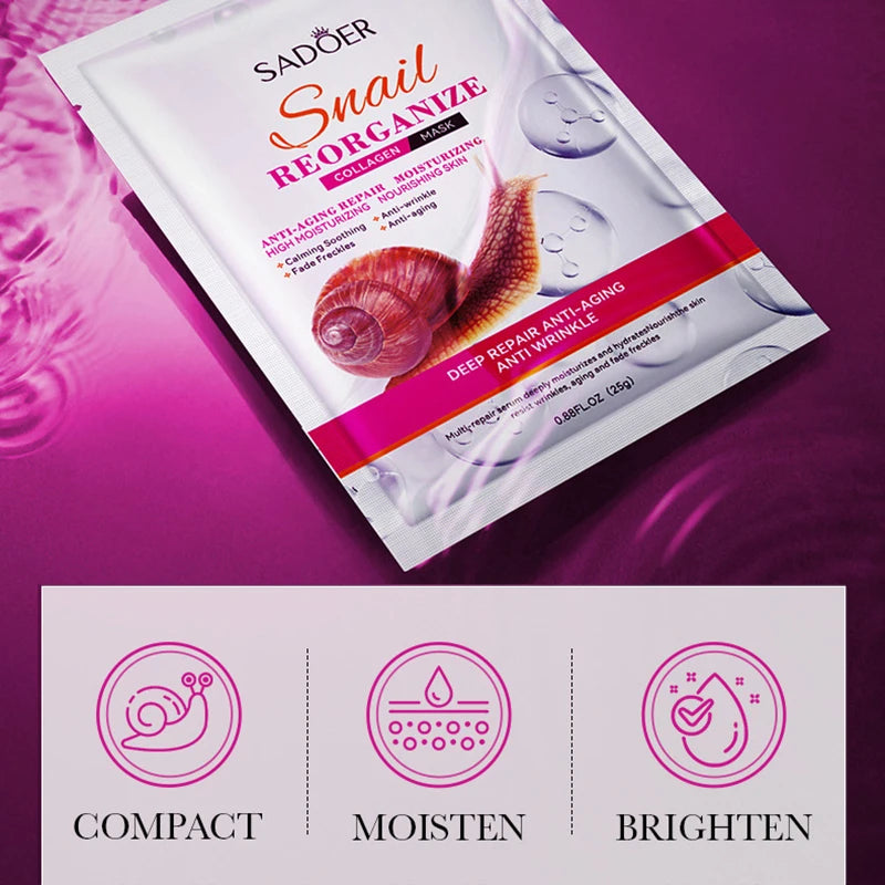 5pcs Snail Collagen Face Masks | Firming & Hydrating Skin Care