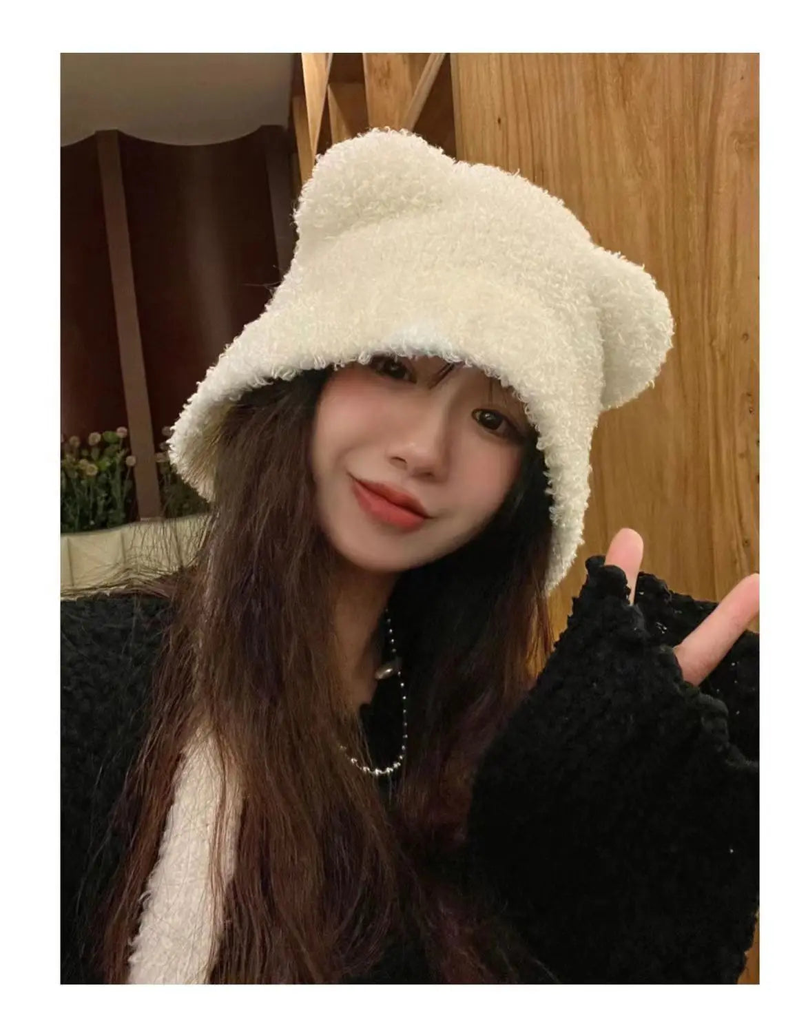Women's Cute Bear Ear Plush Beanie | Cozy Winter Bomber Hat