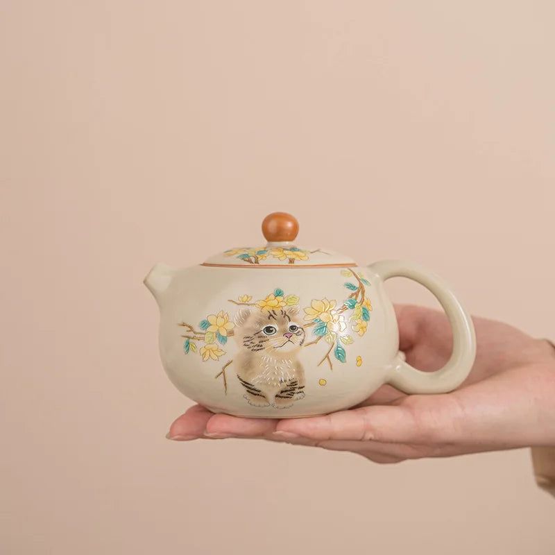 Cute Cat Ceramic Teapot | Handmade Japanese Kung Fu Tea Maker
