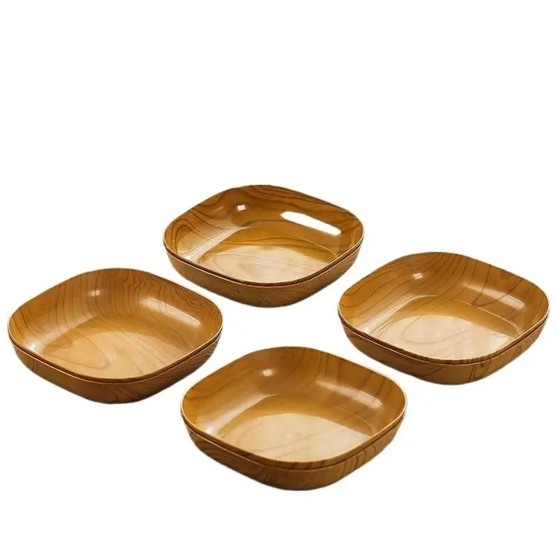 Wood Grain Plastic Square Plate Set | Stylish Dinnerware Collection