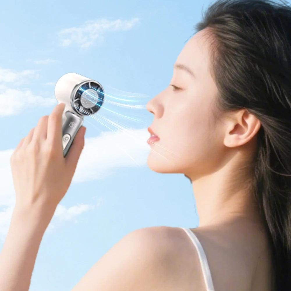 Portable Mini Handheld Fan with LED Display - Rechargeable Turbo Fan