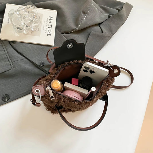 Bolso de hombro de felpa para mujer | Bolso de mano de piel sintética acogedor para invierno
