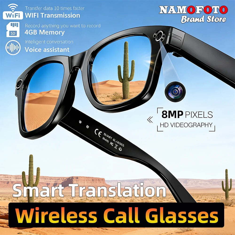 AI Smart Translation Glasses | 8MP Camera, Bluetooth & Voice Control
