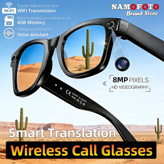Gafas de traducción inteligente con IA | Cámara de 8MP, Bluetooth y control por voz