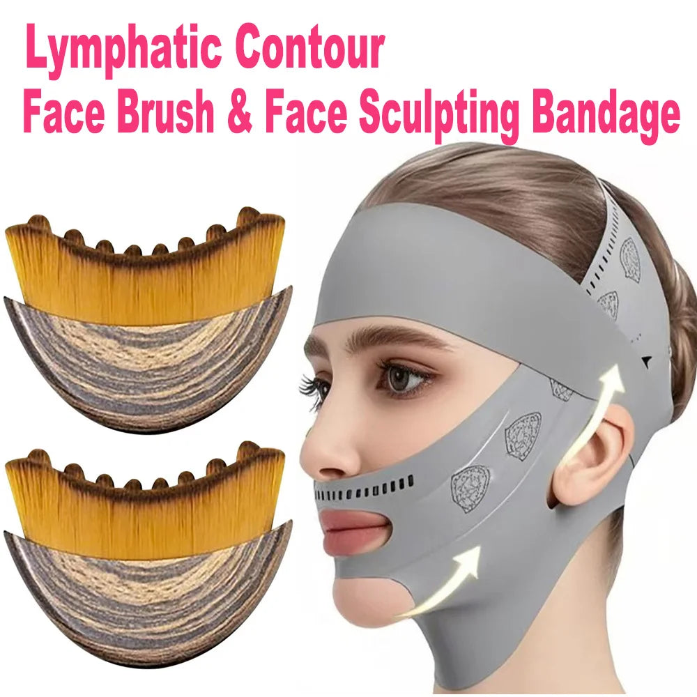 Face Sculpting Bandage & Massage Brush Set | V-Line Lifting Solution
