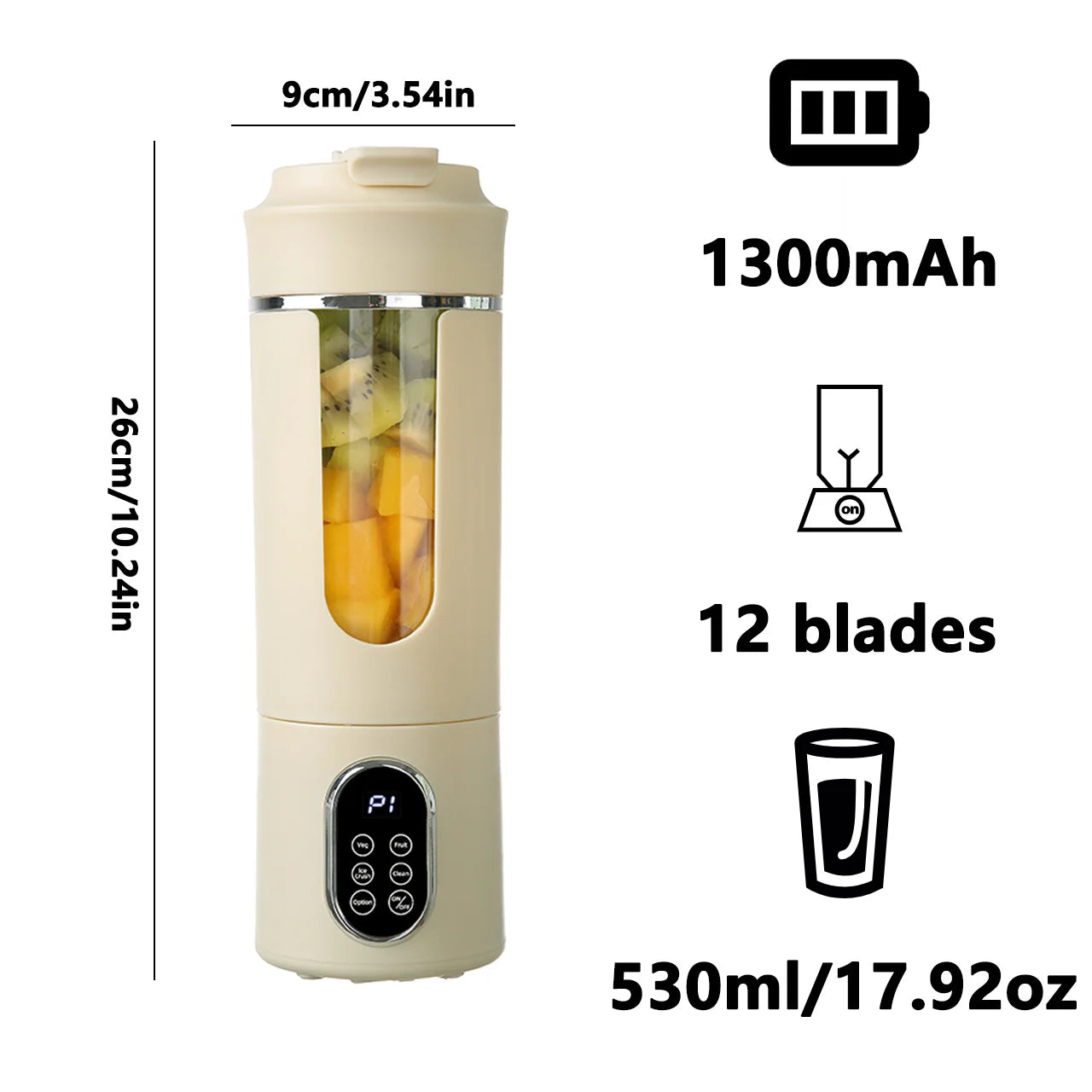 Portable Juicer - 530ml Mini Fresh Juice Blender with USB Charging