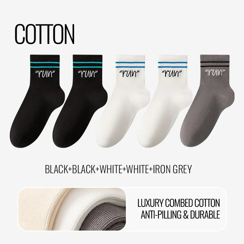 MiiOW Trendy Stripe Letter Sock Men Teen Athletic Sport Sock Moisture Wicking Anti Odor Warm Winter Crew Sock Long Staple Cotton