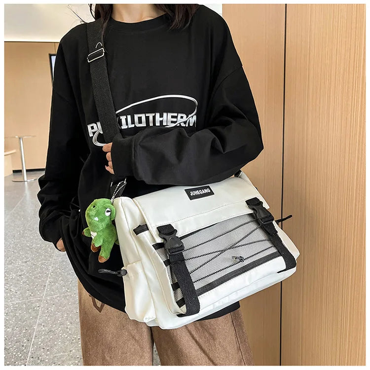 Bolso cruzado de nailon elegante para adolescentes | Bandolera multibolsillos