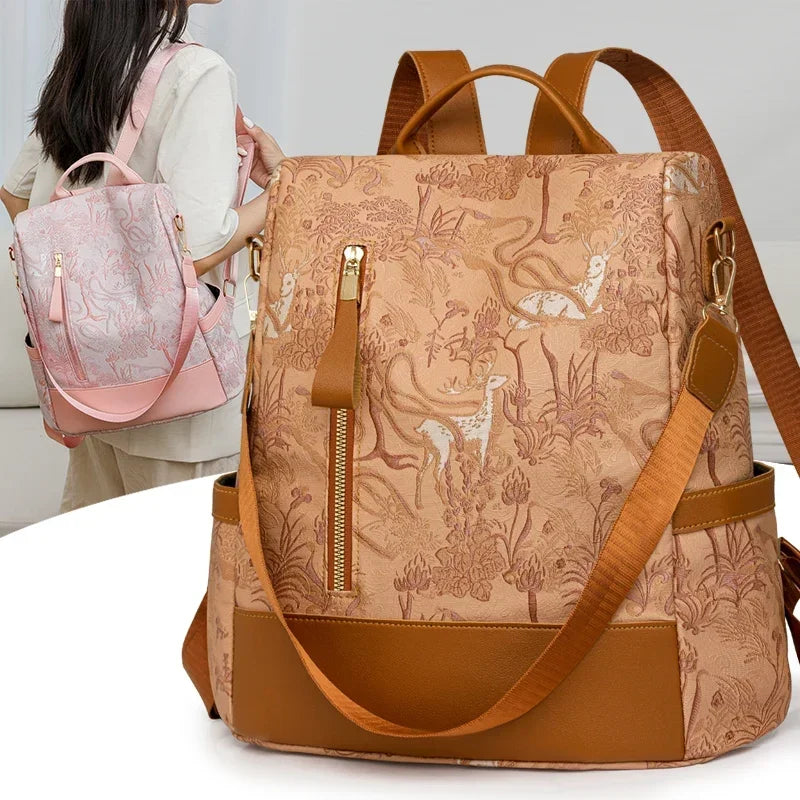 Stylish Color Blocking PU Leather Backpack | Anti-Theft Travel Bag