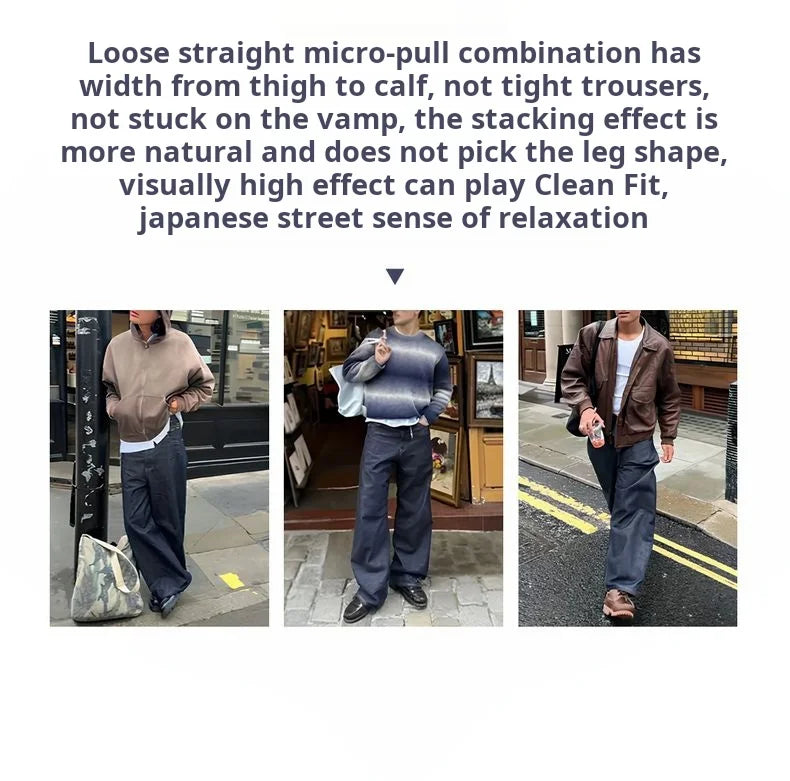Vintage Loose Fit Raw Denim Wide-Leg Jeans for Men