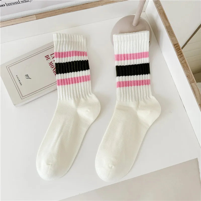 Vintage Striped Medium Tube Socks | Unisex Terry Sports Socks