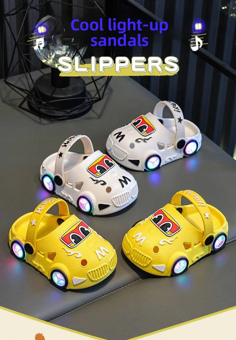 Children's Car Shaped Light Up Slippers | Fun Summer Footwear