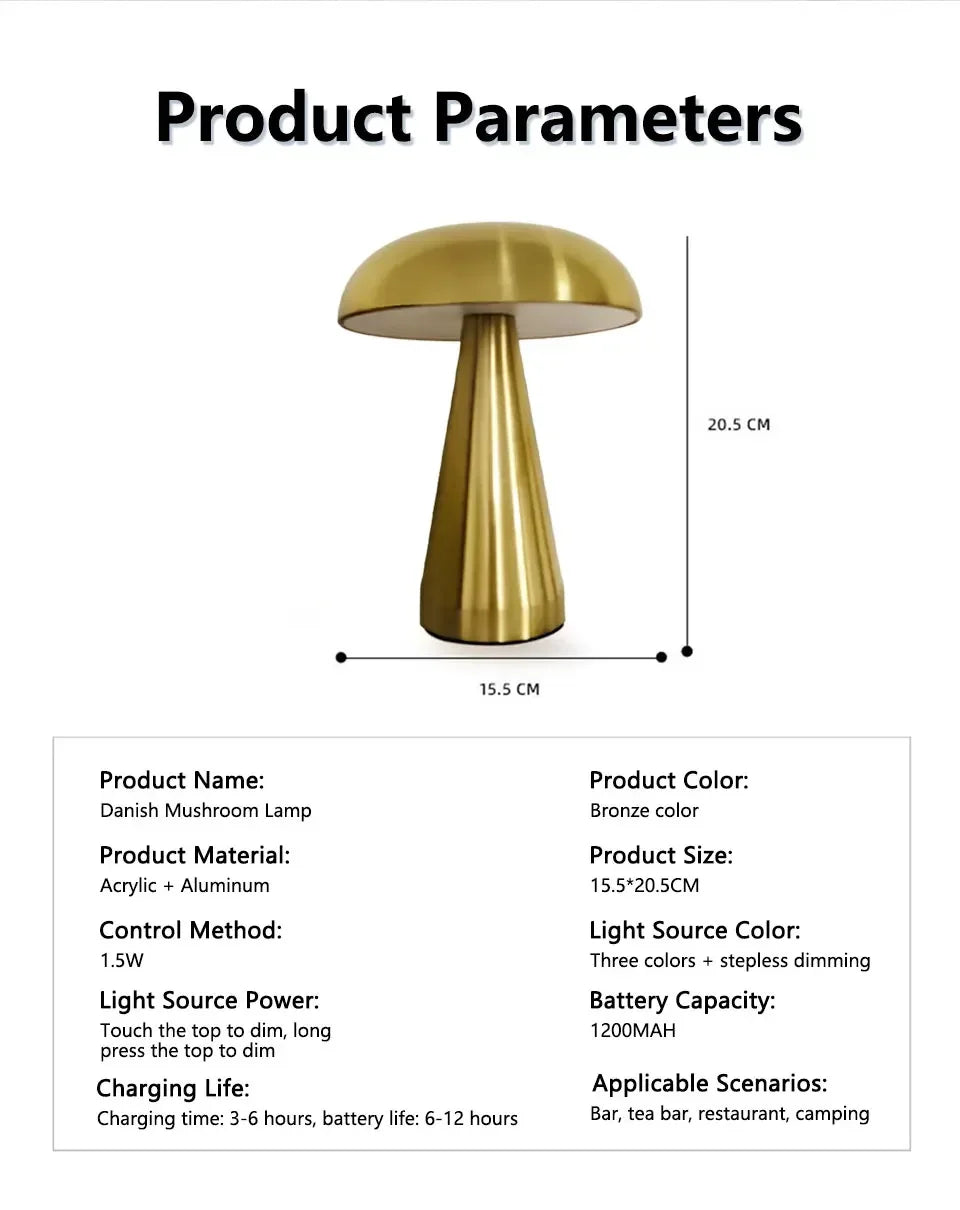 Retro Mushroom LED Night Light | Touch Sensor Table Lamp