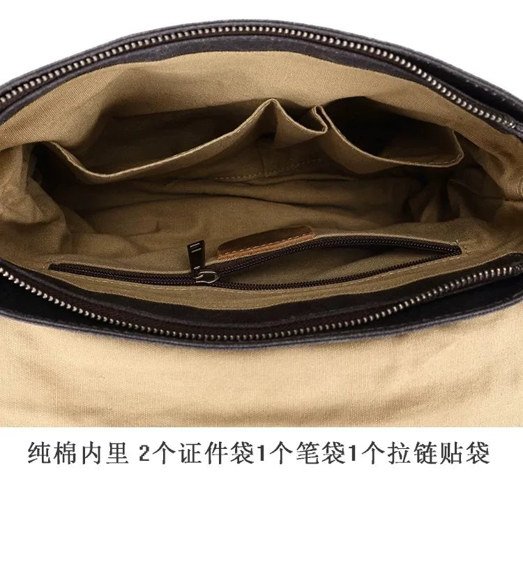 Vintage Waxed Canvas Crossbody Bag | Water-Resistant Casual Satchel
