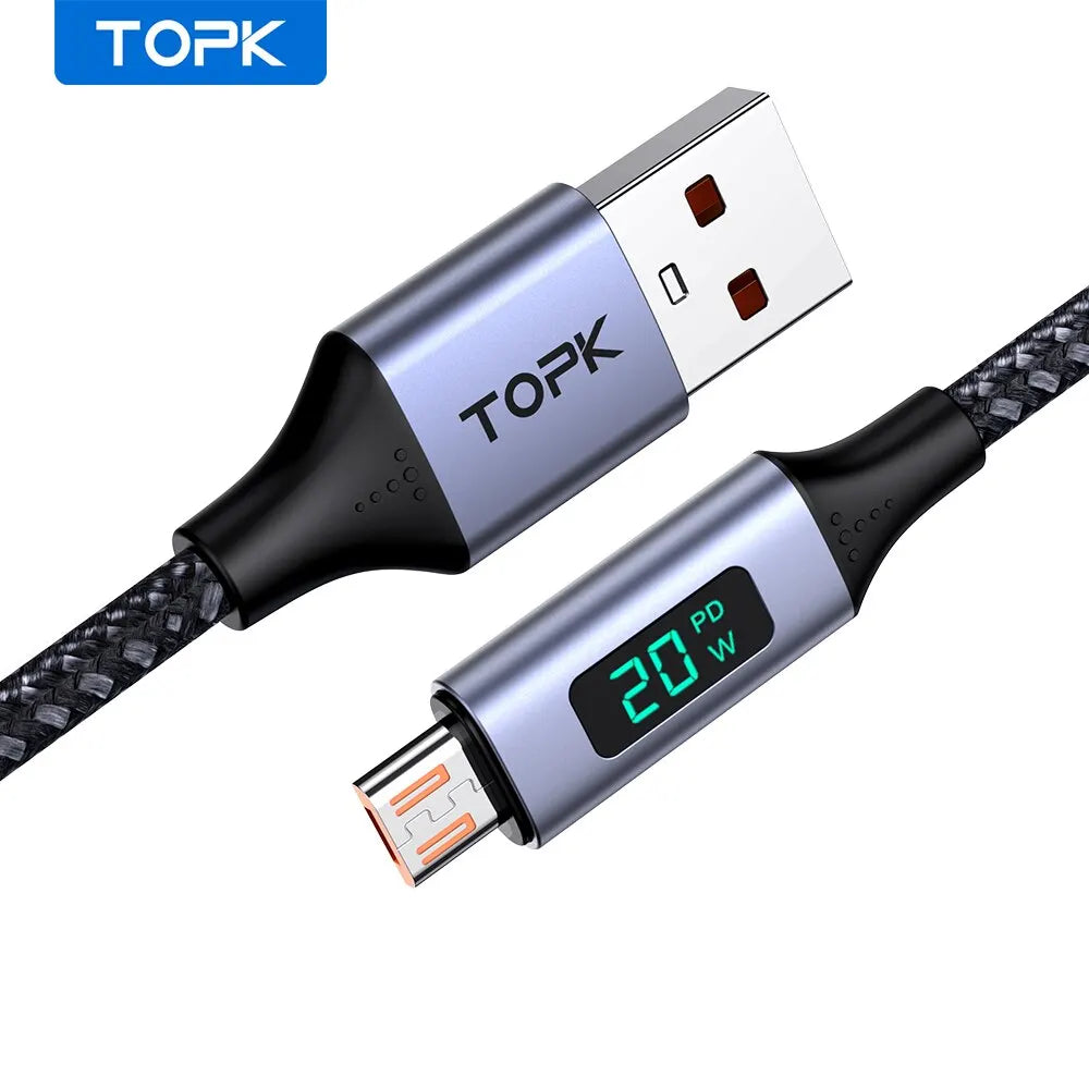 Fast Charging Micro USB & USB Type C Cable with Digital Display