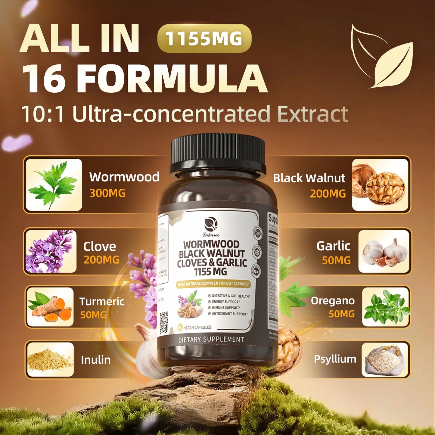 16-in-1 Black Walnut Wormwood Capsules for Digestive Health