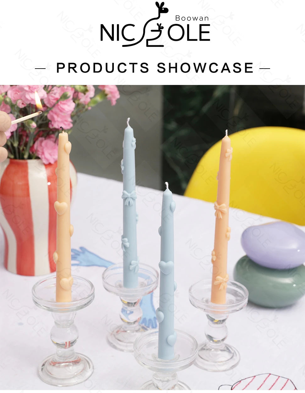Silicone Bow and Heart Taper Candle Mold for Homemade Decor