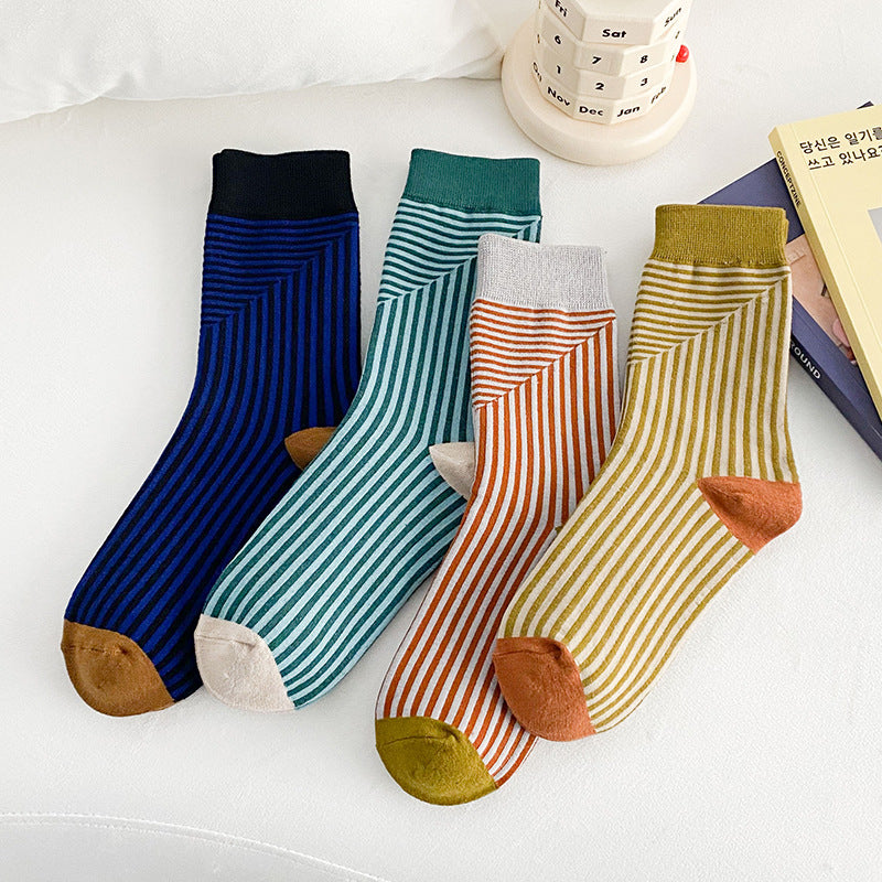 Multicolor Striped Casual Crew Socks for Women | Stylish Comfort
