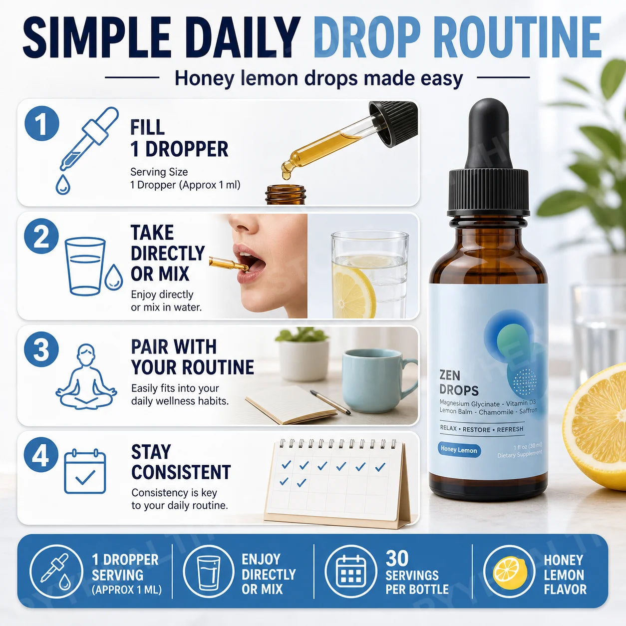Calm Routine Magnesium Glycinate Liquid Drops with Vitamin D3