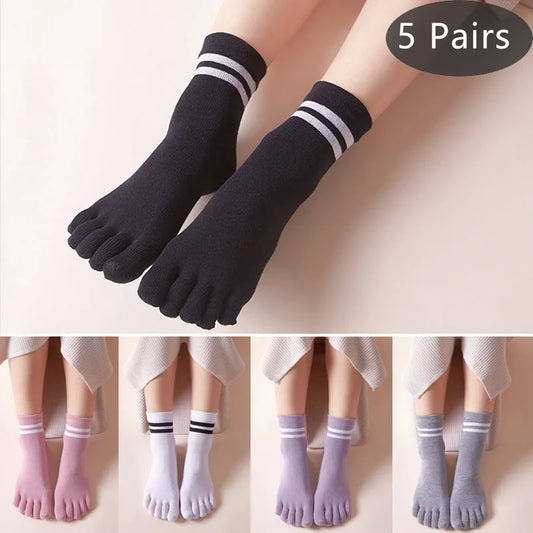 Women's Breathable Cotton Striped Invisible 5 Finger Socks | Soft Comfort