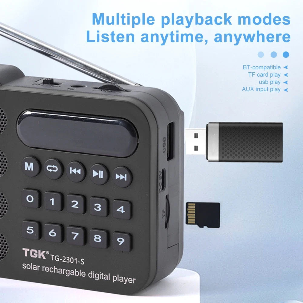 Portable FM Radio Receiver with Bluetooth & Solar Charging
